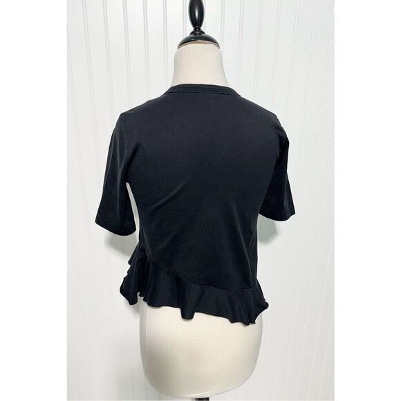 Sandro Paris Women's Asymmetric Peplum Floral Patch Embroidered Tee Black Size 4 - Picture 5 of 15